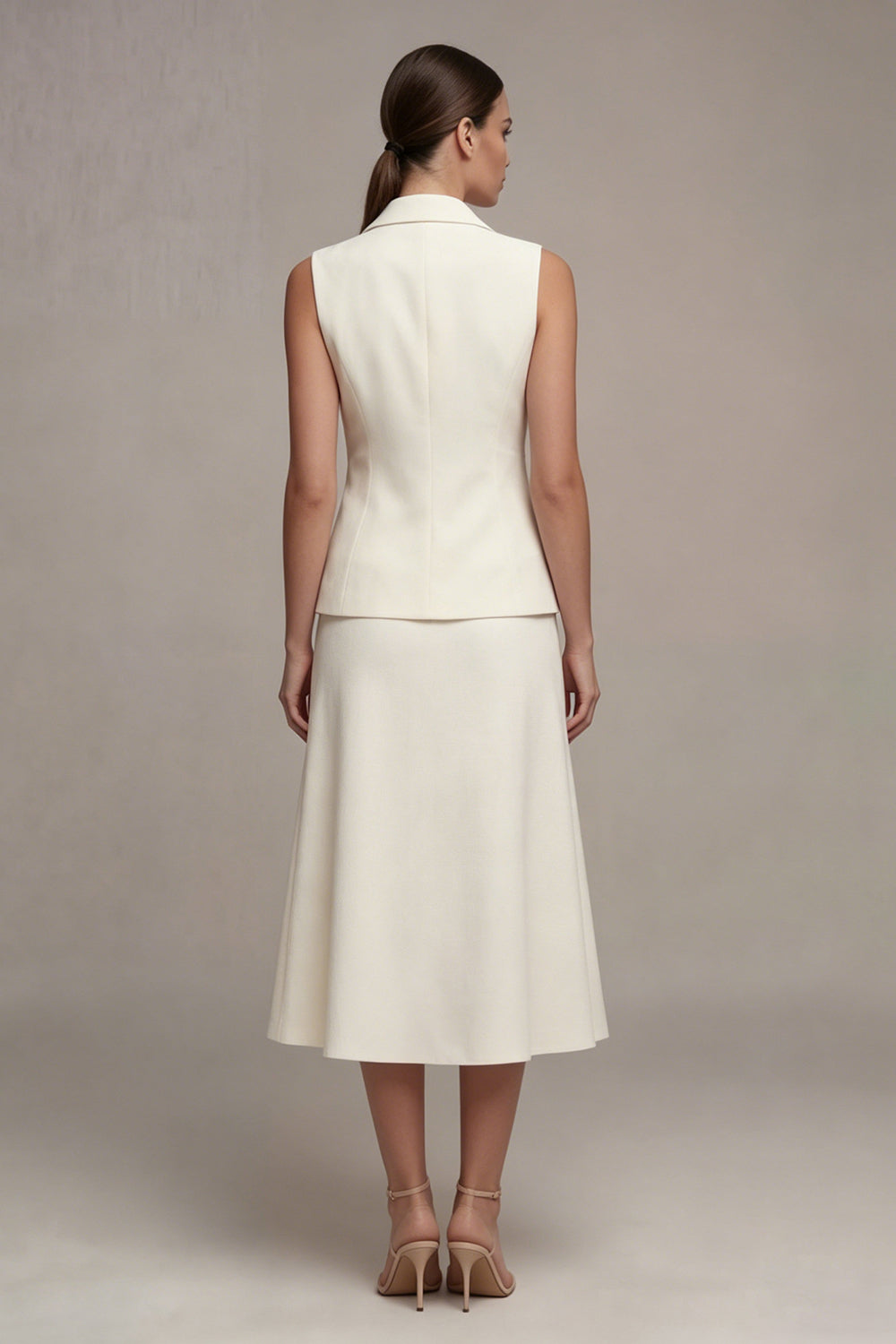 Notched Lapel Ivory 2 Piece Single Breasted Long Business Suits