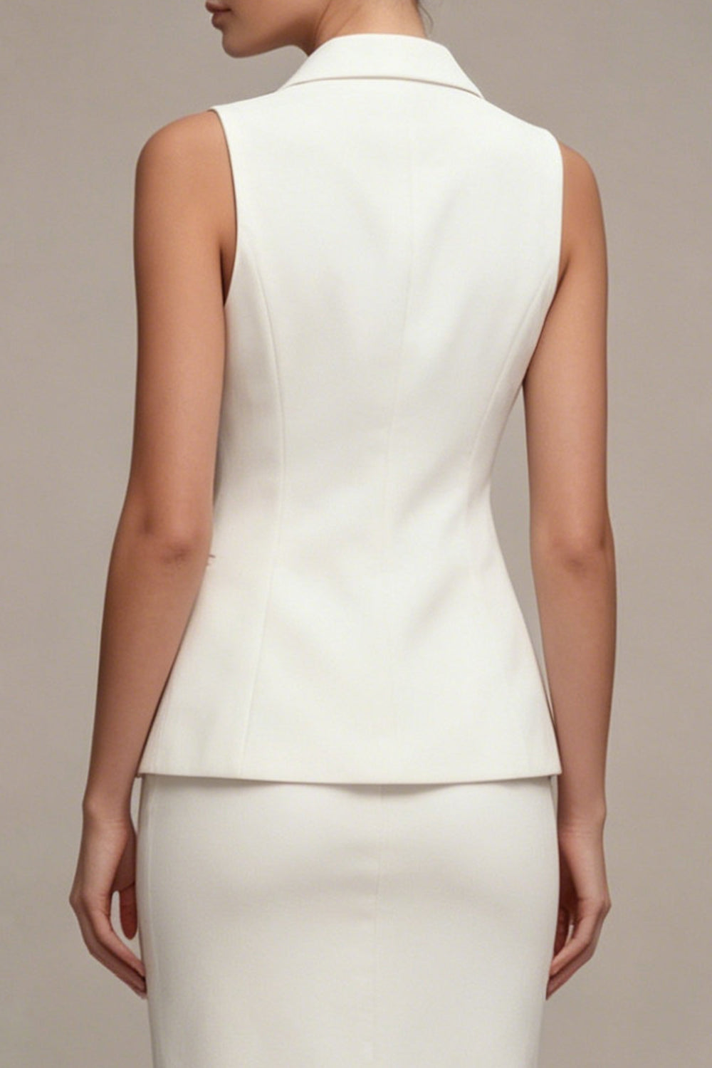 Robe d'affaires midi ivoire 2 pièces à revers cranté, coupe ajustée, boutonnage simple