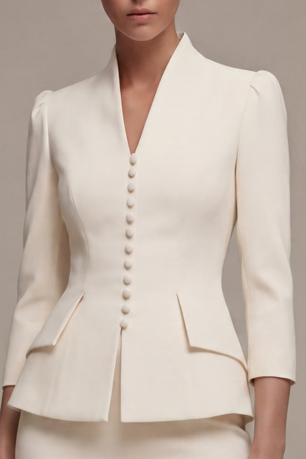 Ivory 3/4 Sleeves Shawl Lapel 2 Piece Single Breasted Midi Women's Suits