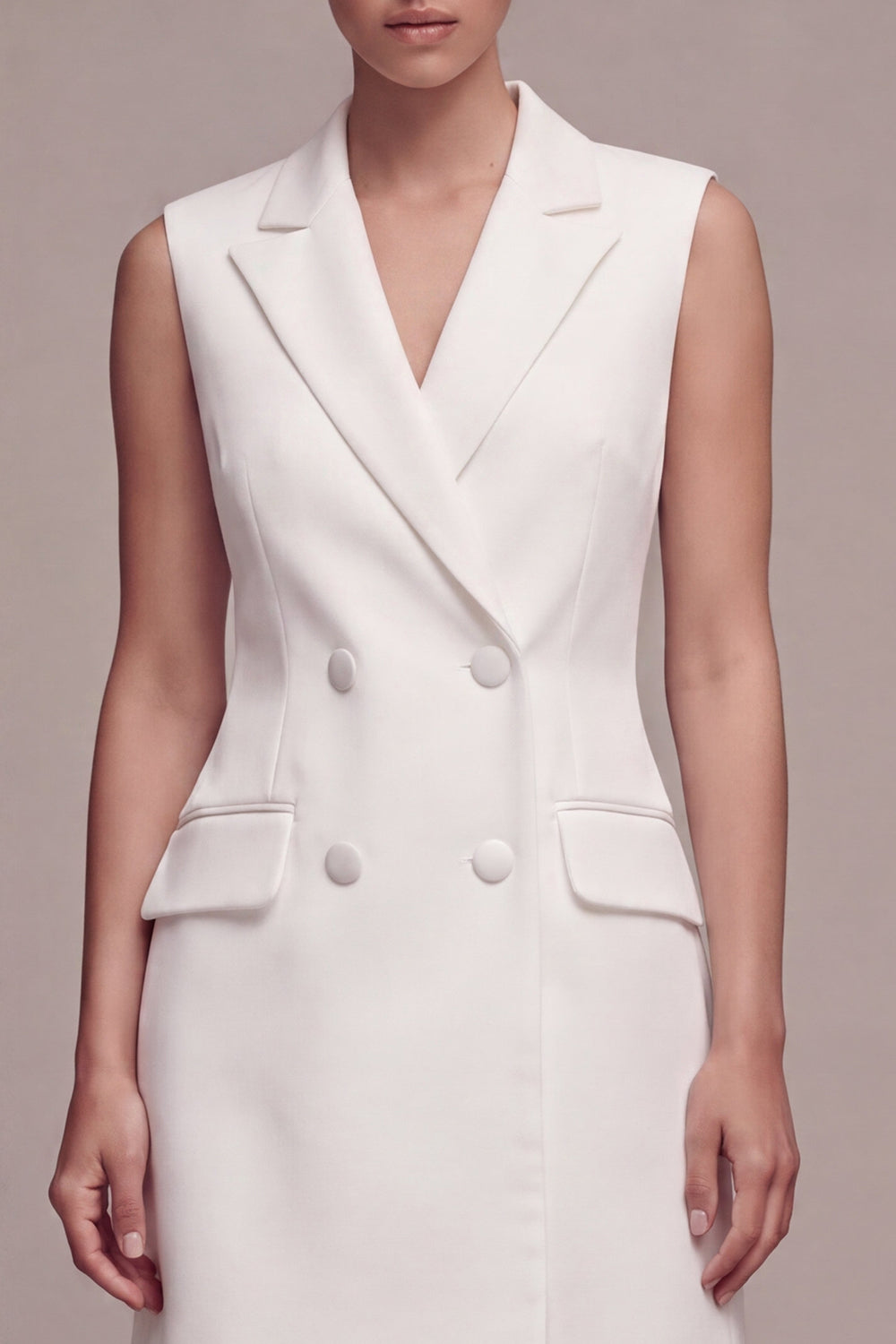 Short White Double Breasted Peak Lapel Blazer Dress