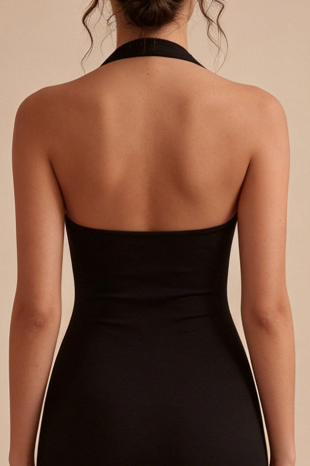 Simple Halter Bodycon Satin Little Black Dress