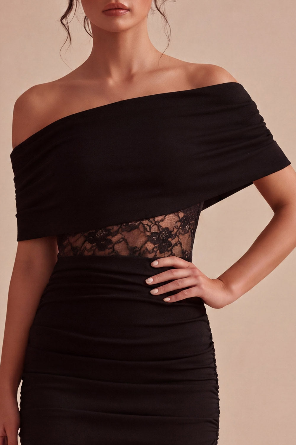 Off-the-Shoulder Black Lace Bodycon Mini Dress