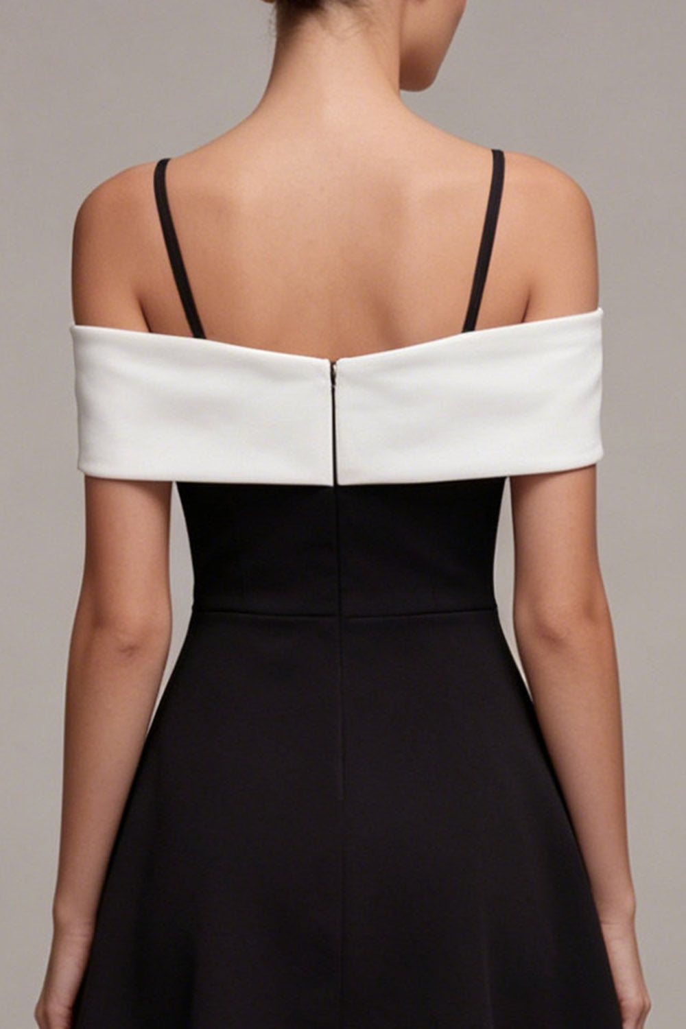 Black and White Cold Shoulder A Line Cocktail Dress with Bow