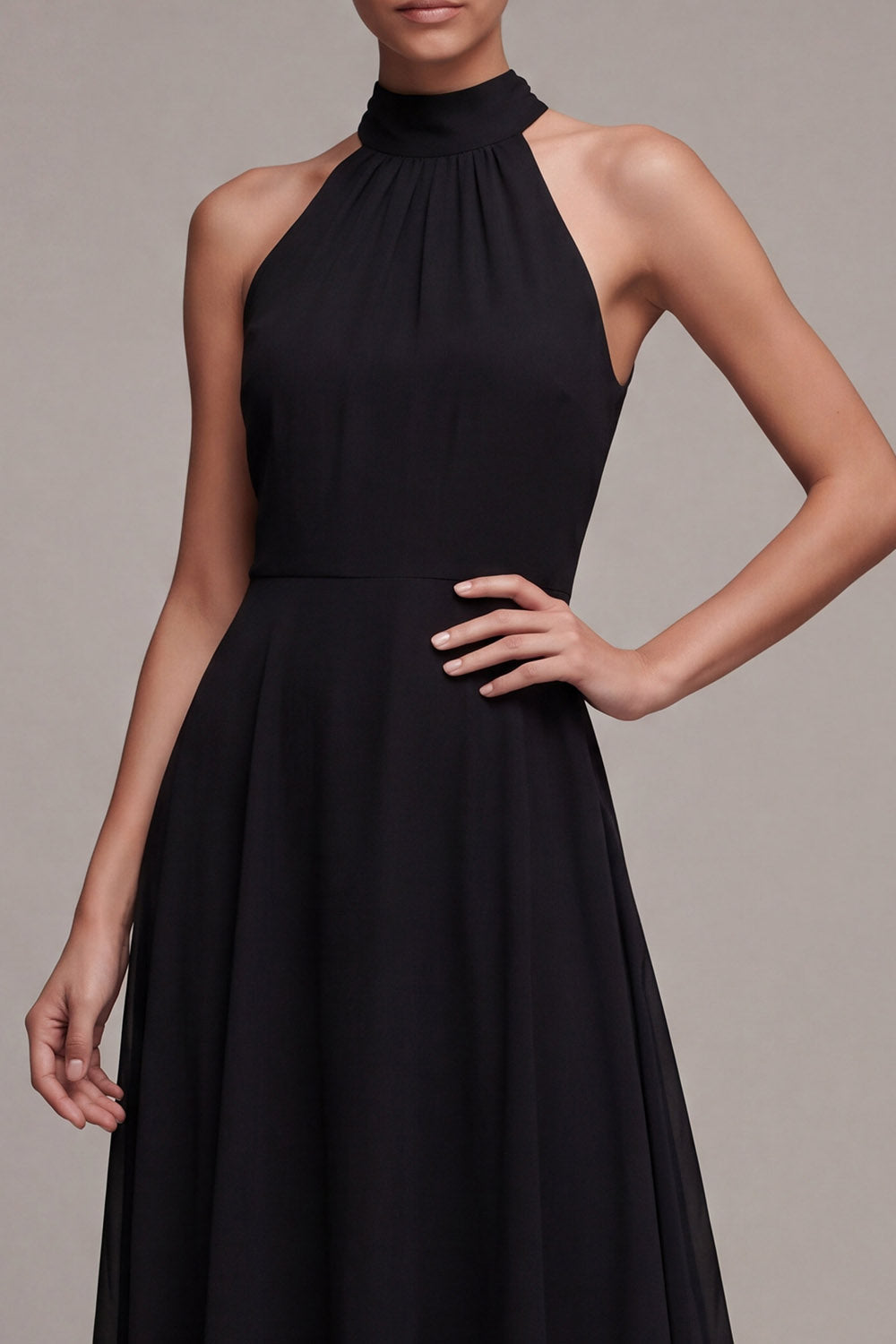 Black Backless Halter A Line Long Formal Dress