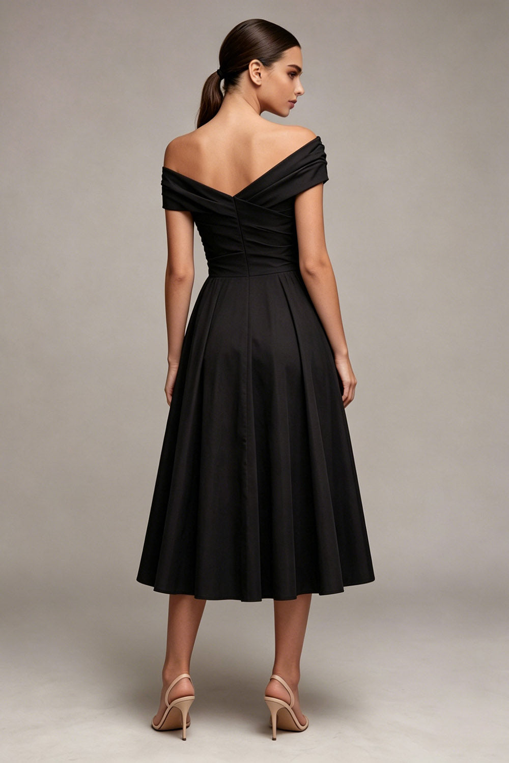 Black Ruched Long A-Line Off-the-Shoulder Formal Dress