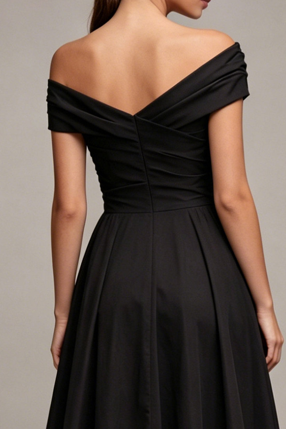 Black Ruched Long A-Line Off-the-Shoulder Formal Dress