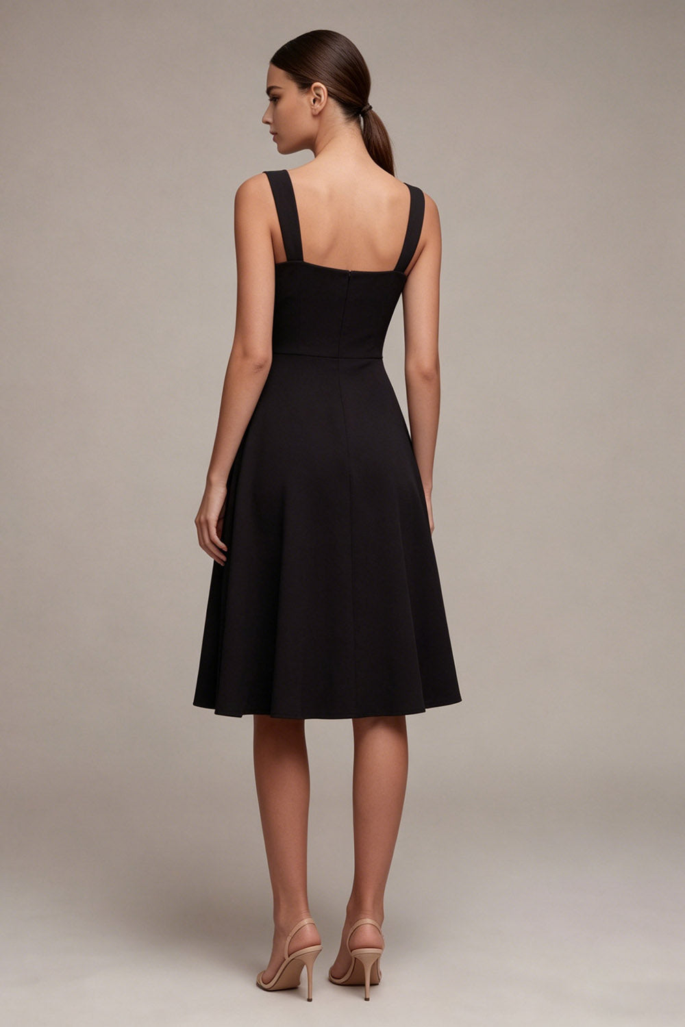 Black Square Neck A Line Midi Formal Dress with Slit