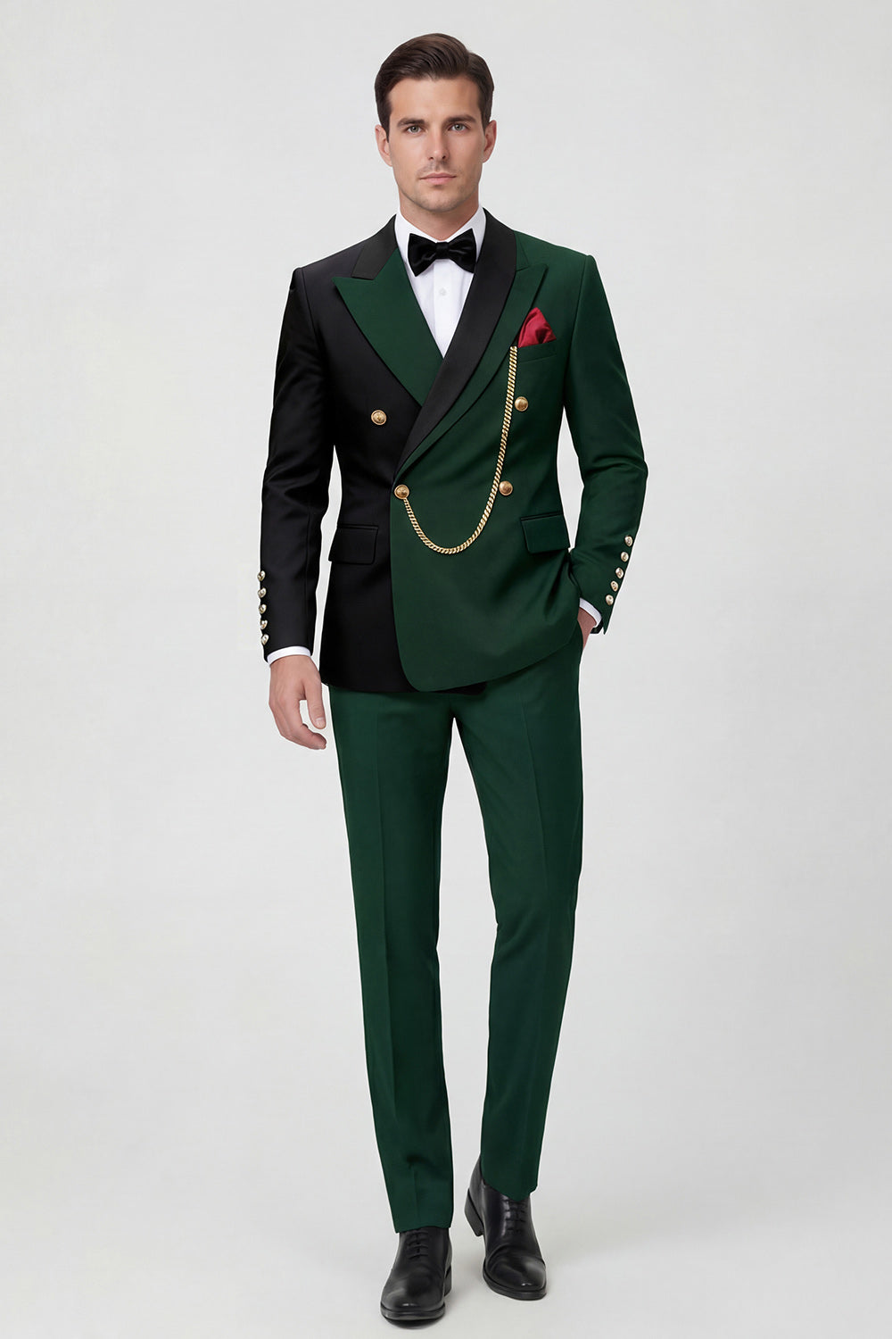 Dark Green 2 Piece Peak Lapel Double Breasted Men's Prom Suits