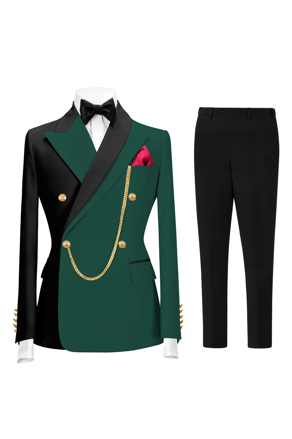 Dark Green 2 Piece Peak Lapel Double Breasted Men's Prom Suits