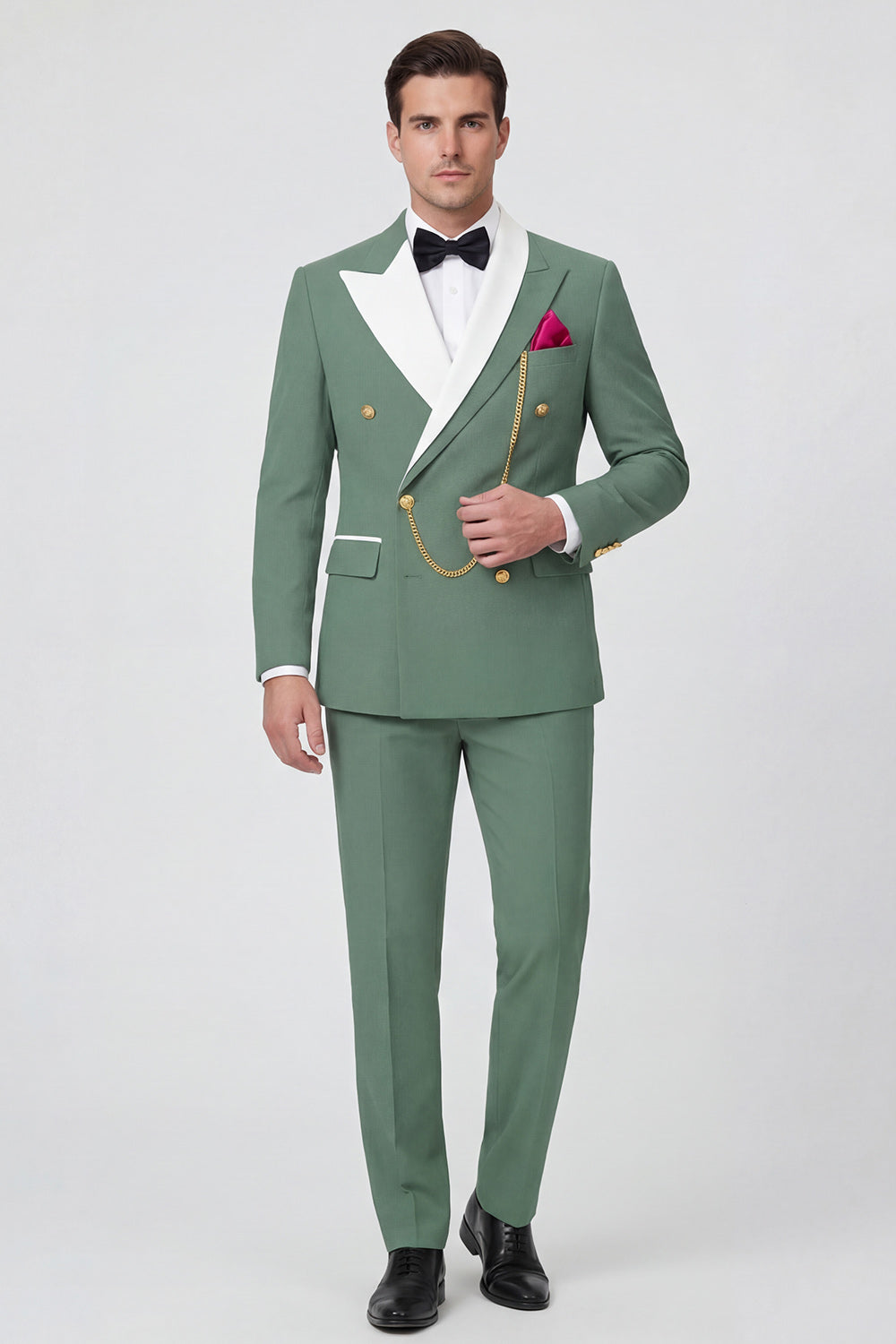 Sage Green 2 Piece Peak Lapel Double Breasted Men's Prom Suits