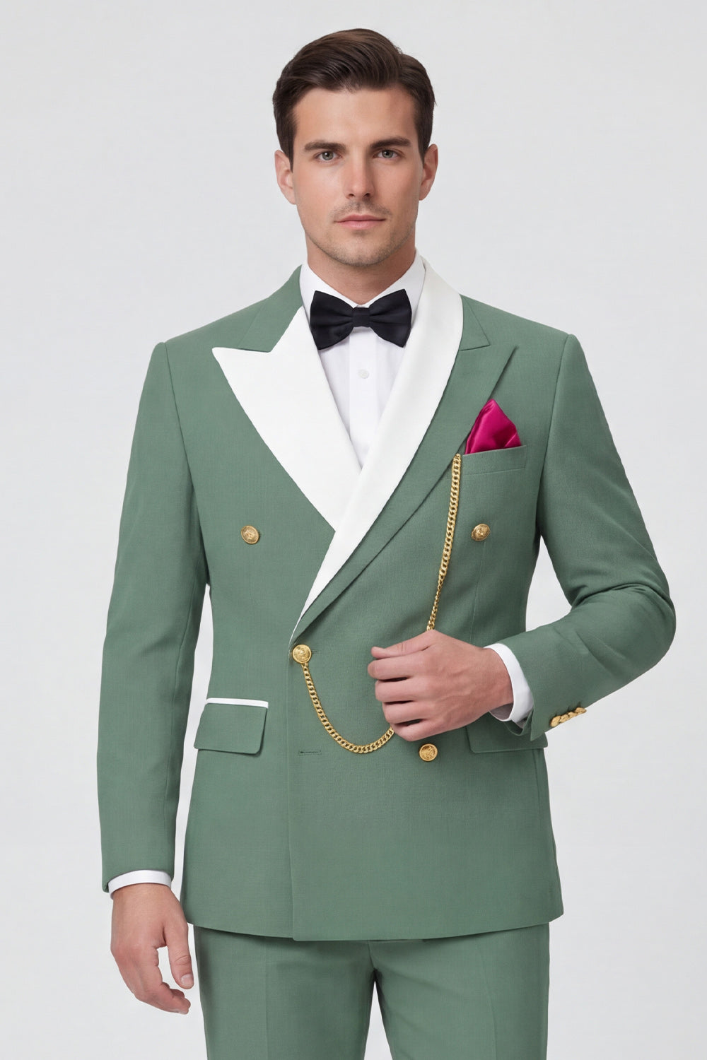 Sage Green 2 Piece Peak Lapel Double Breasted Men's Prom Suits