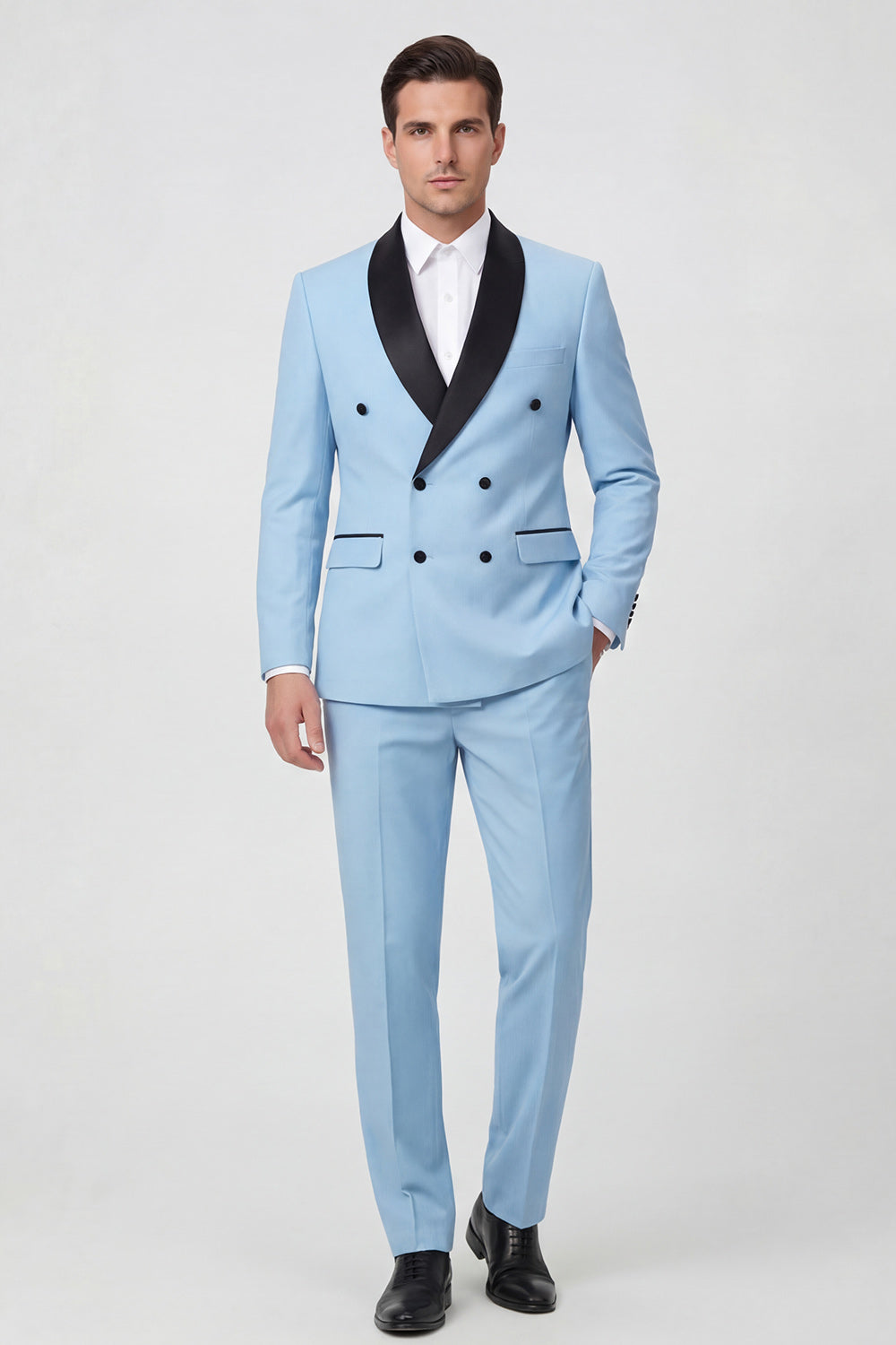Light Blue 2 Piece Shawl Lapel Double Breasted Men's Prom Suits
