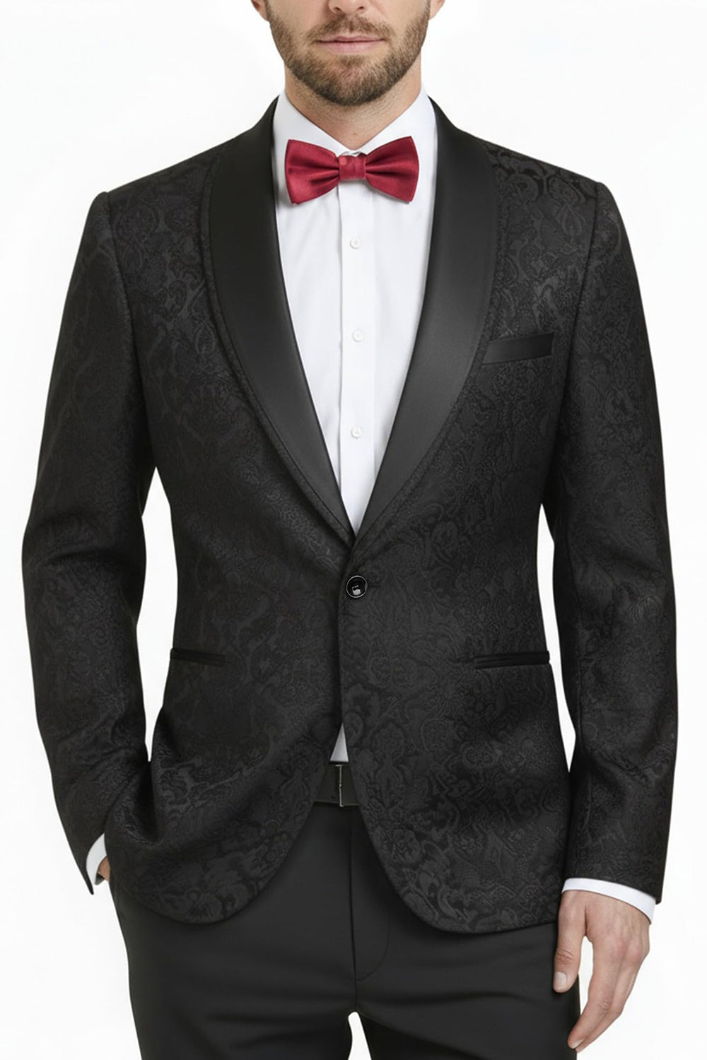 Costume de bal imprimé 2 pièces pour homme avec revers châle bleu roi et un bouton