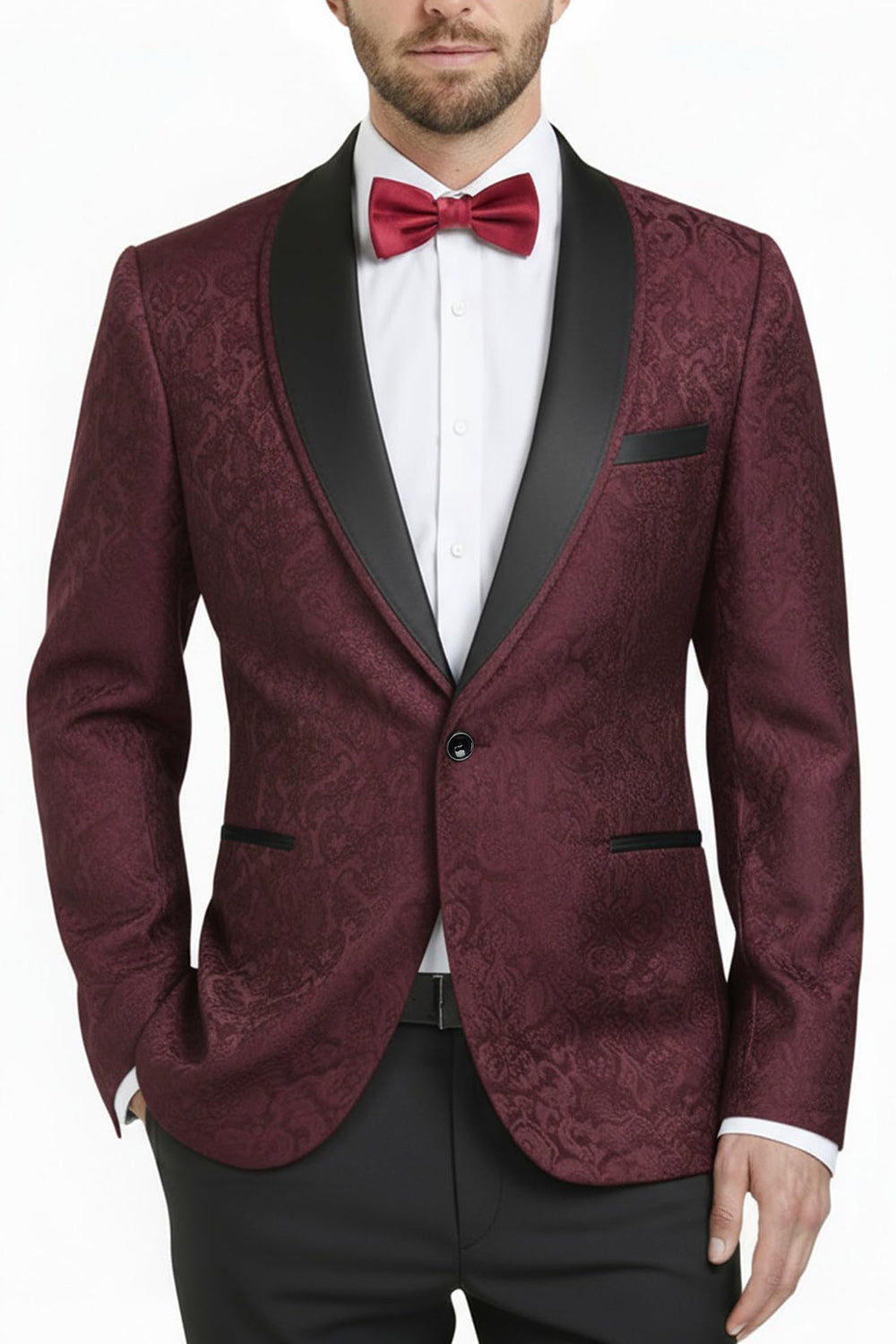 Costume de bal imprimé 2 pièces pour homme avec revers châle bleu roi et un bouton