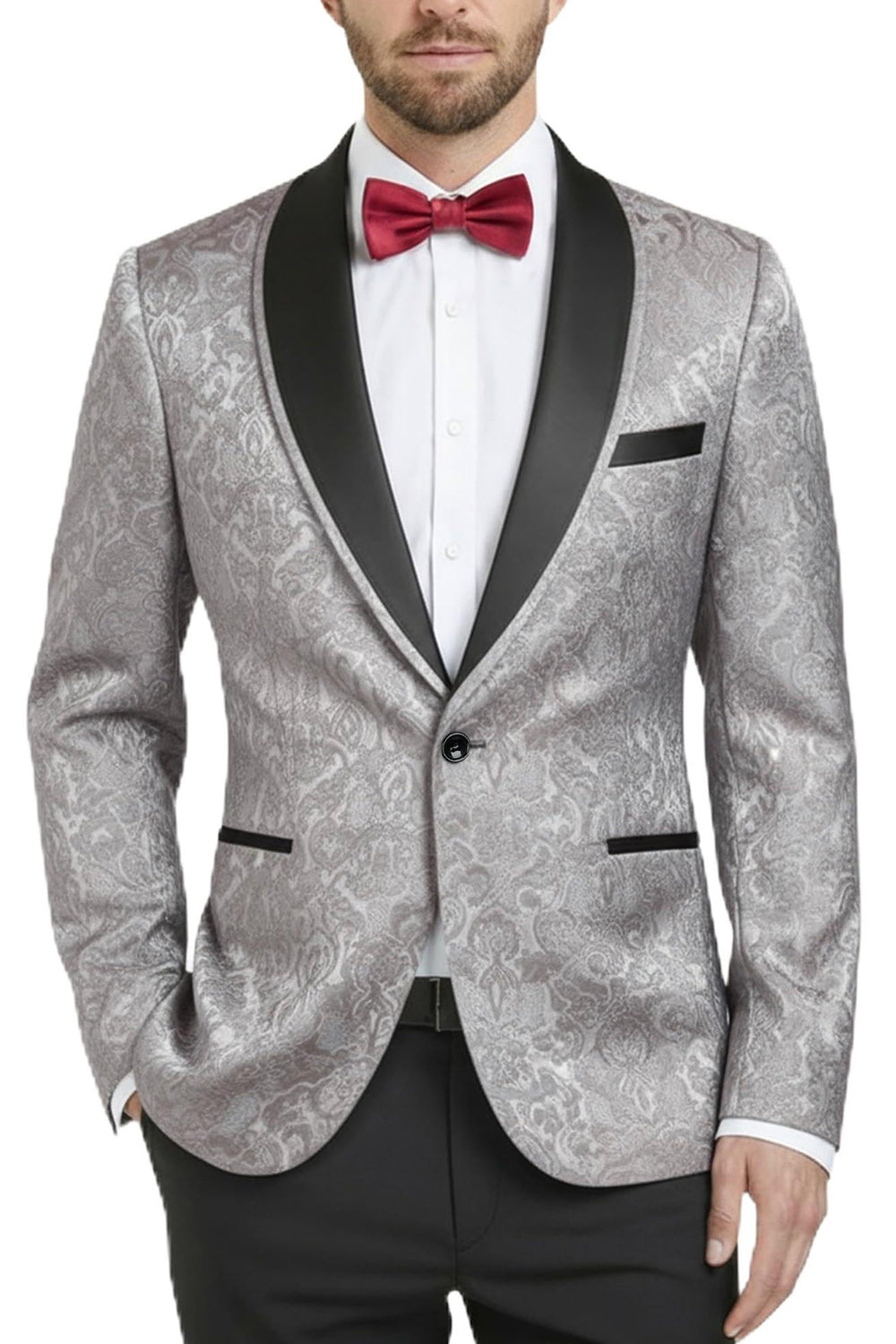 Costume de bal imprimé 2 pièces pour homme avec revers châle bleu roi et un bouton