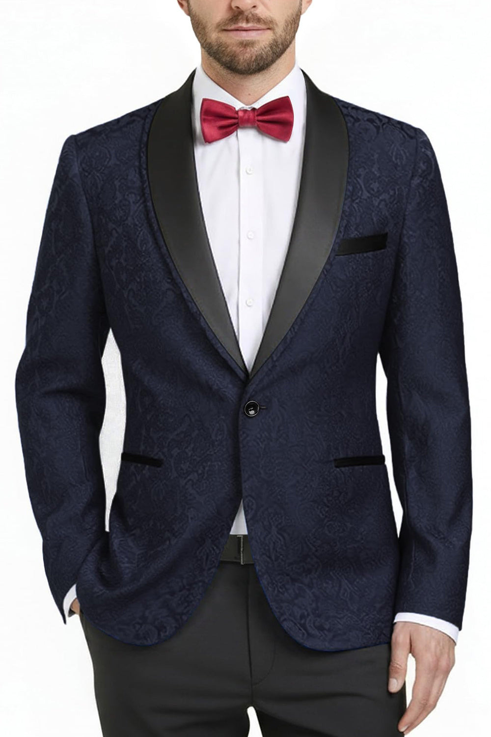 Costume de bal imprimé 2 pièces pour homme avec revers châle bleu roi et un bouton
