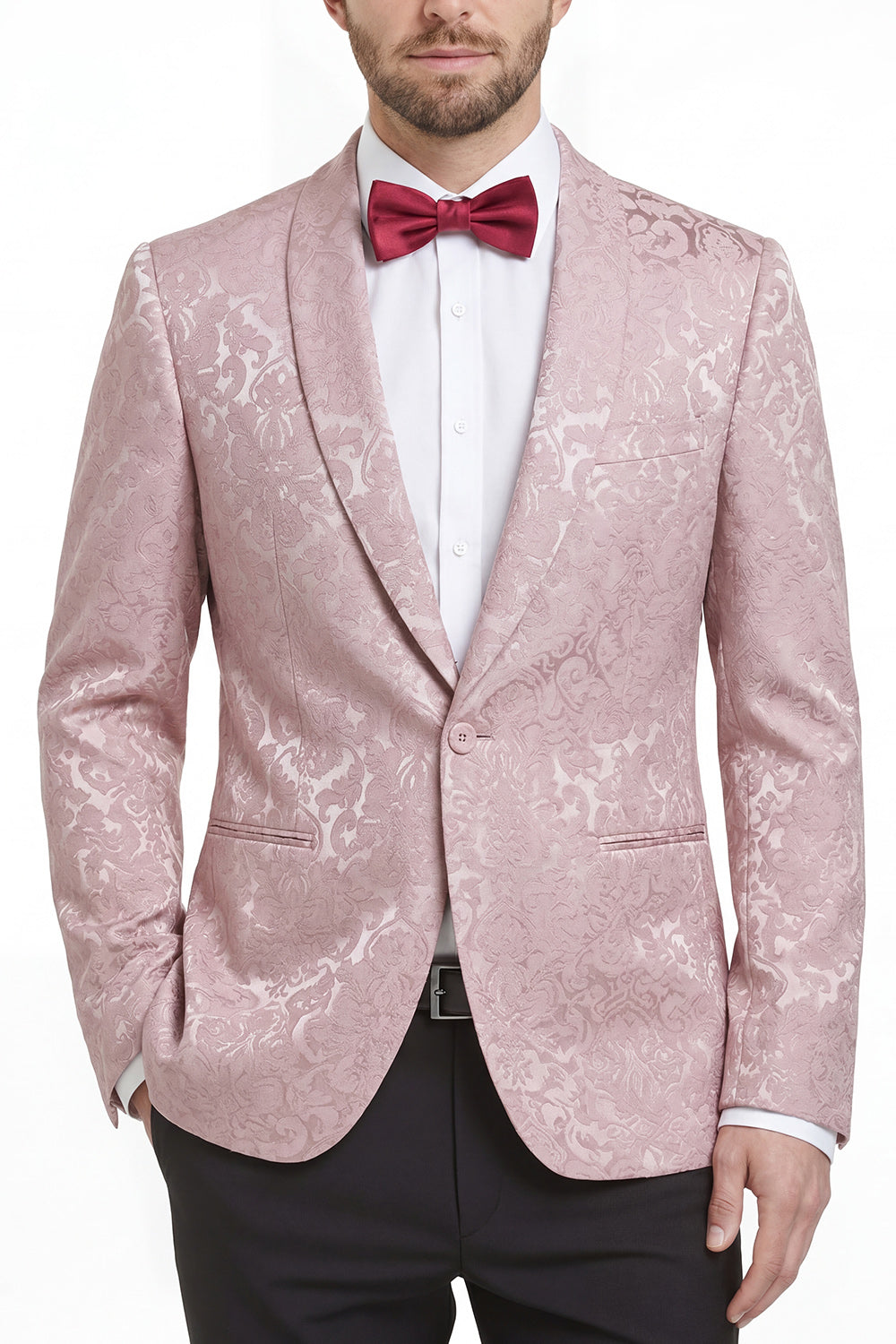 Costume de bal imprimé 2 pièces pour homme avec revers châle bleu roi et un bouton