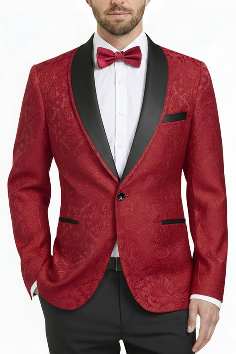 Costume de bal imprimé 2 pièces pour homme avec revers châle bleu roi et un bouton