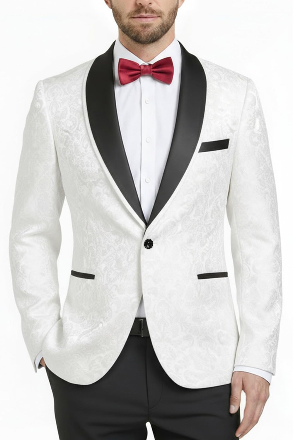 Costume de bal imprimé 2 pièces pour homme avec revers châle bleu roi et un bouton