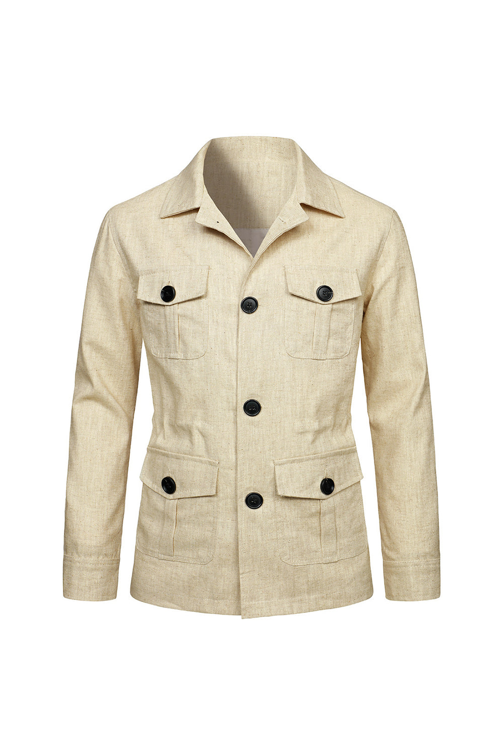 Beige Notch Lapel Single Breasted Men's Jacket