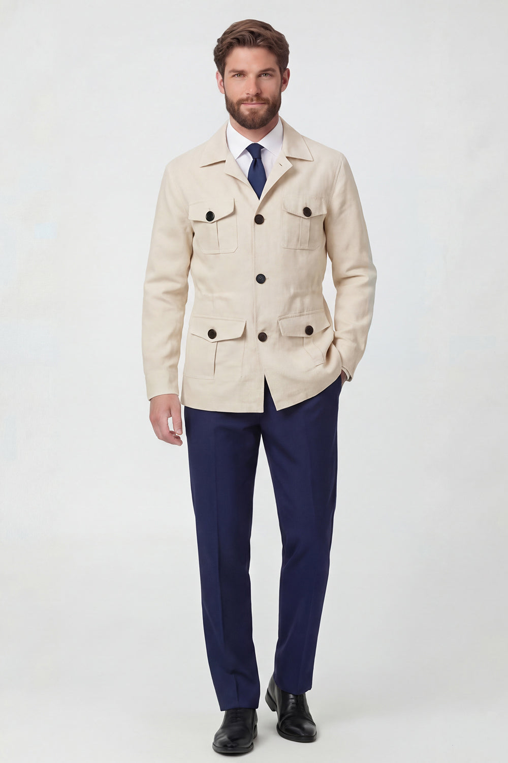 Beige Notch Lapel Single Breasted Men's Jacket