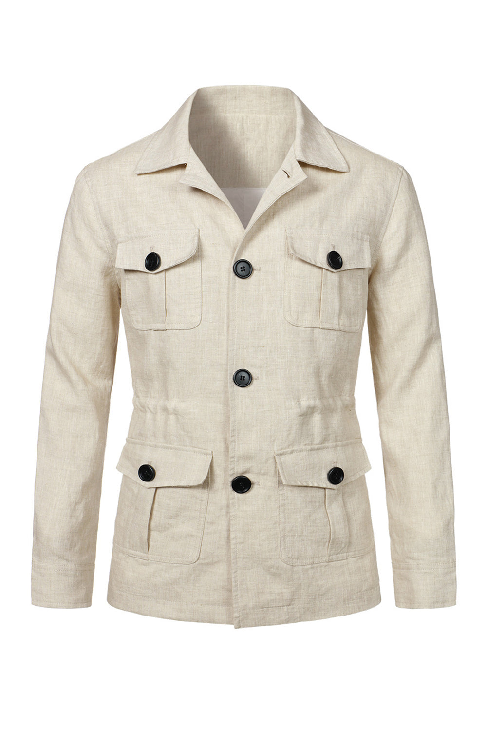 Beige Notch Lapel Single Breasted Men's Jacket