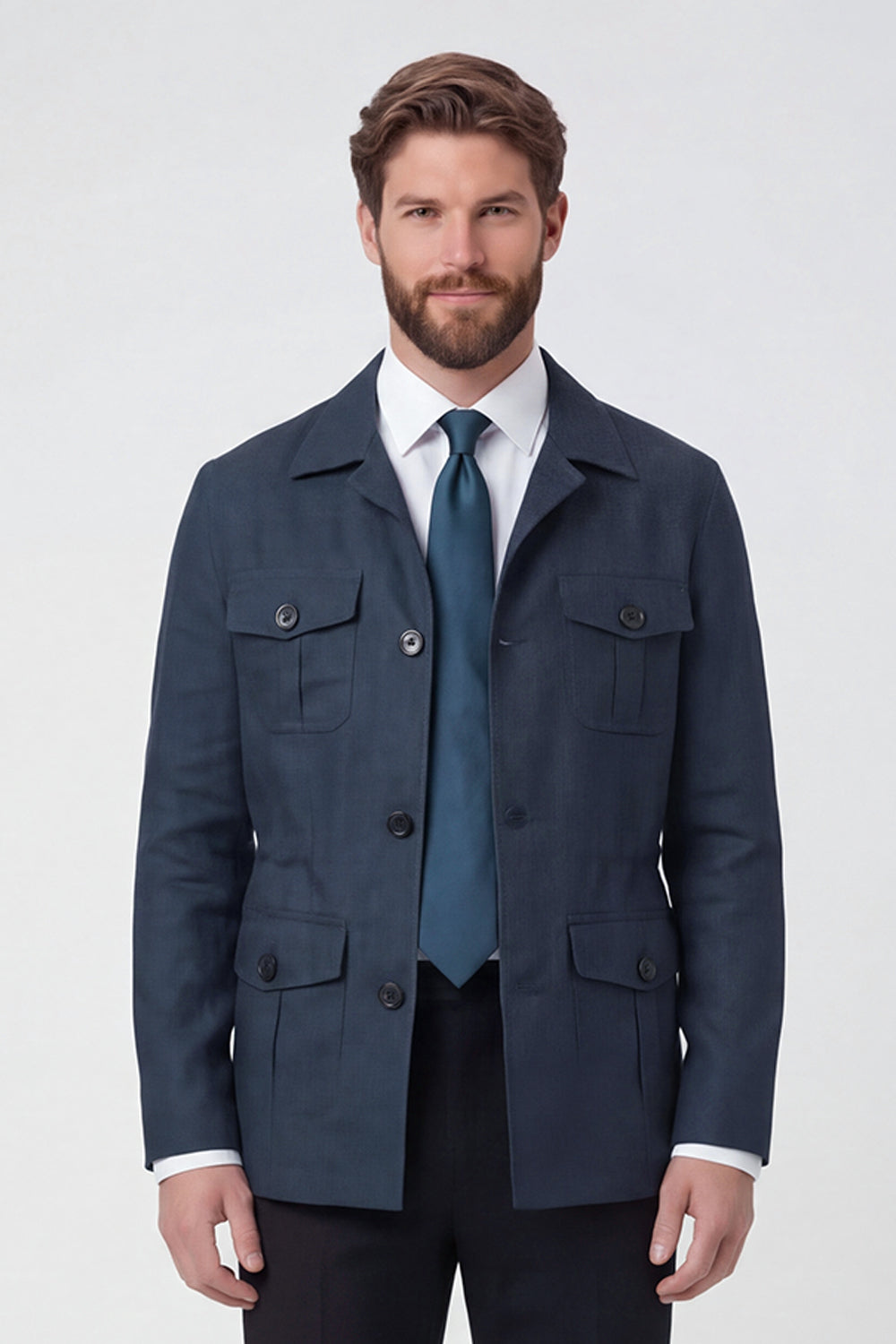 Beige Notch Lapel Single Breasted Men's Jacket