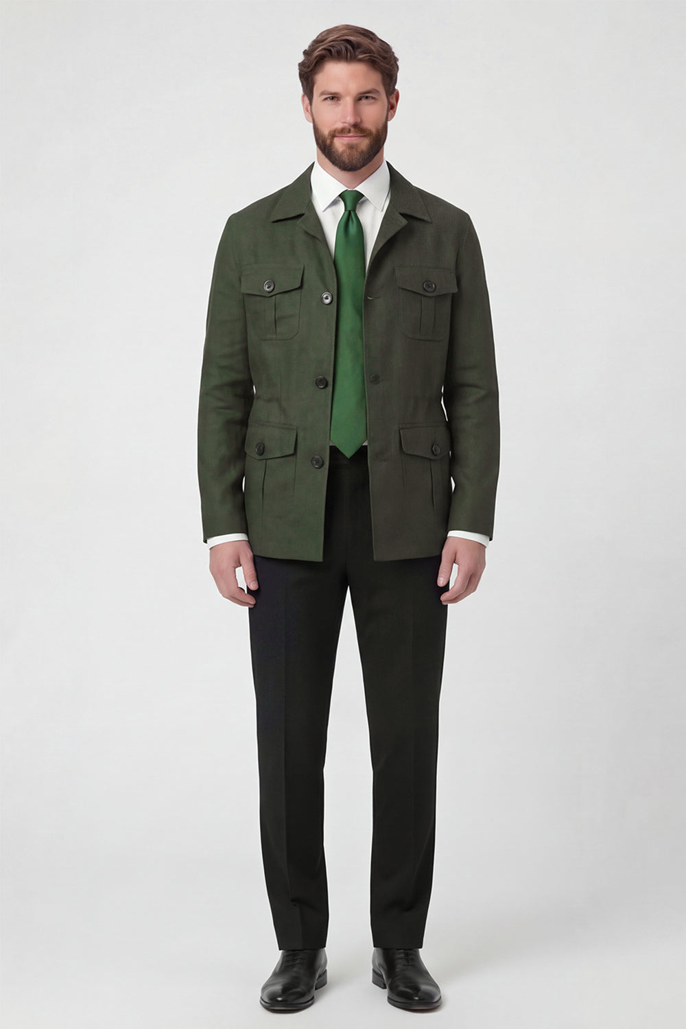 Beige Notch Lapel Single Breasted Men's Jacket