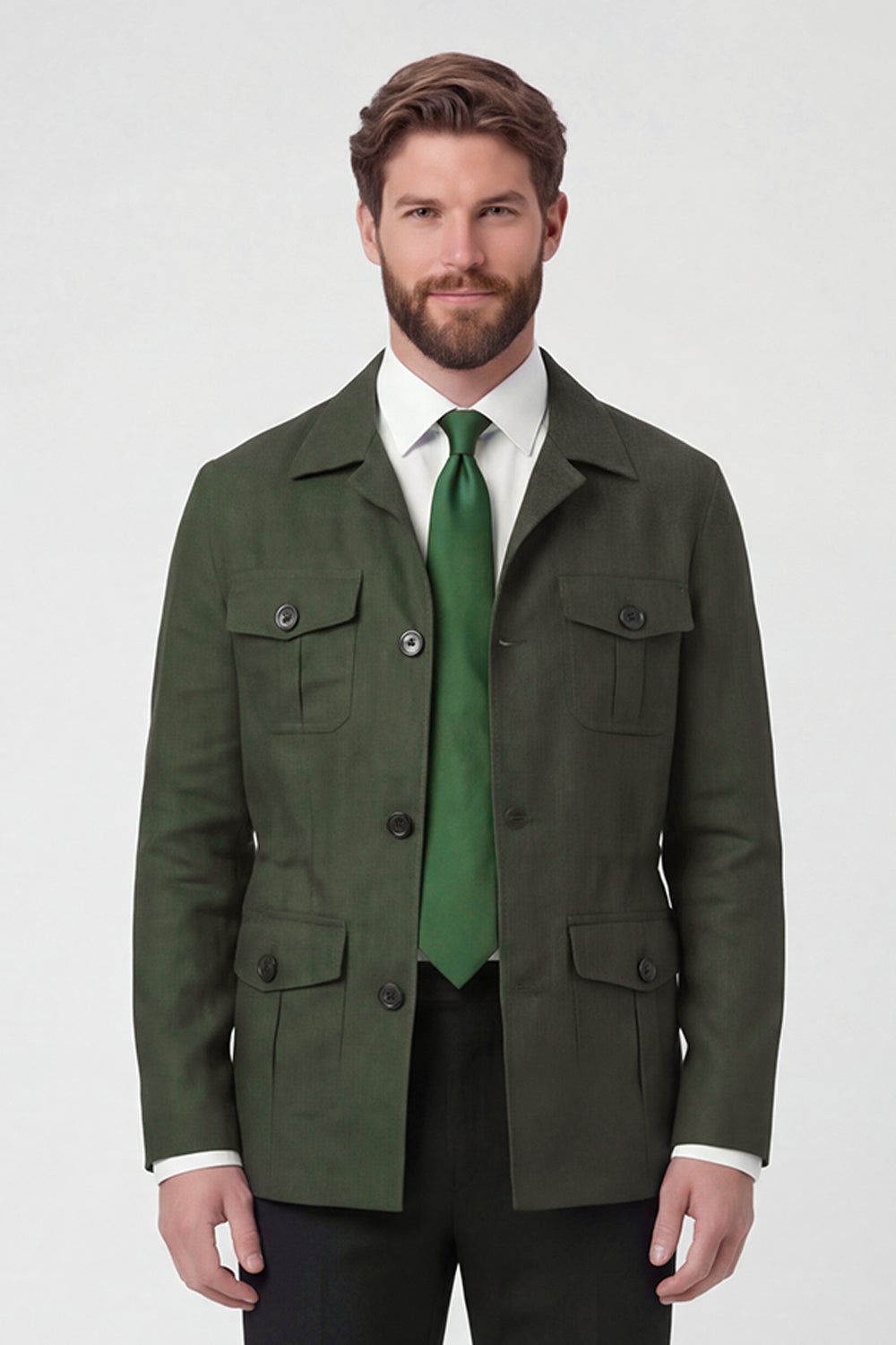 Beige Notch Lapel Single Breasted Men's Jacket