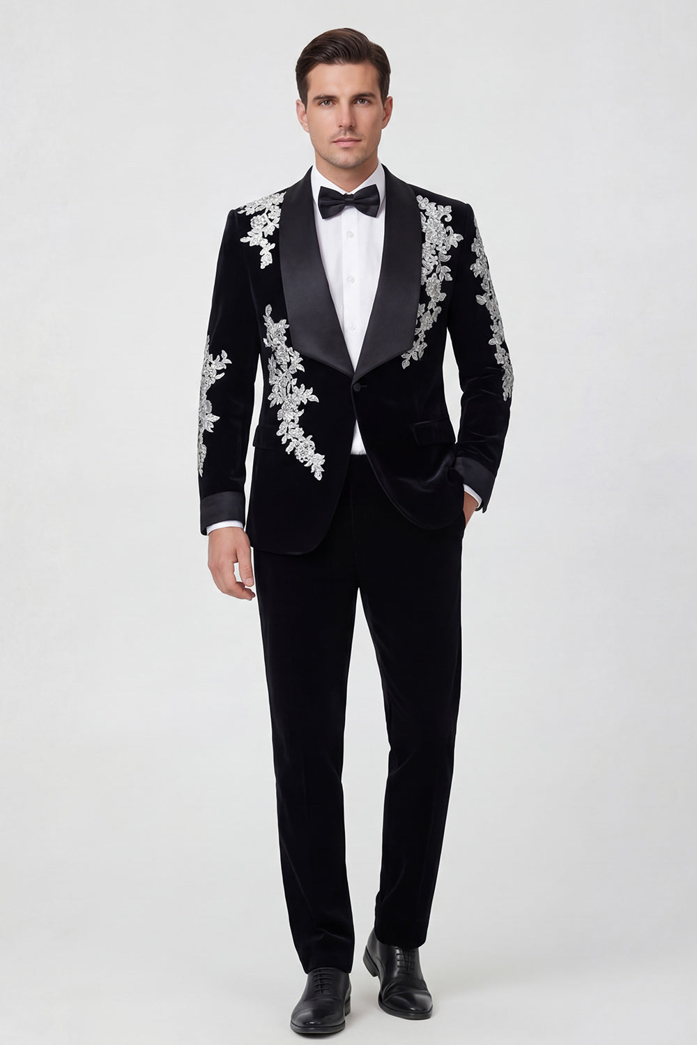 Shawl Lapel Black One Button Men's Wedding Blazer with Appliques