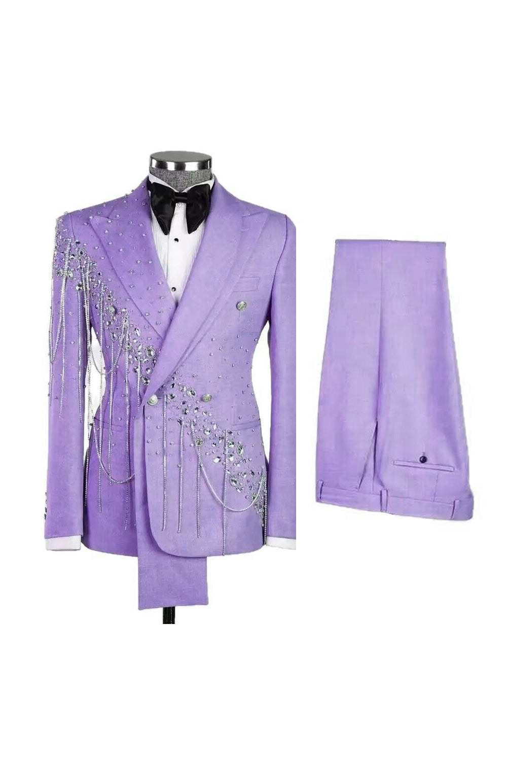Shawl Lapel 2 Piece Light Blue Double Breasted Men's Prom Suits with Beading