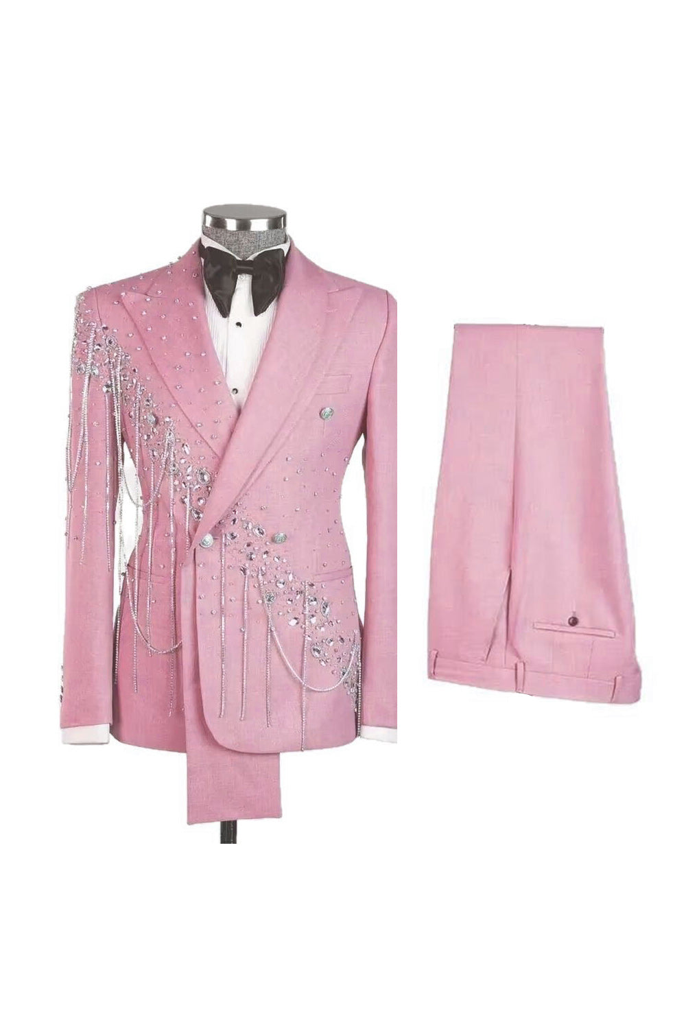 Shawl Lapel 2 Piece Light Blue Double Breasted Men's Prom Suits with Beading