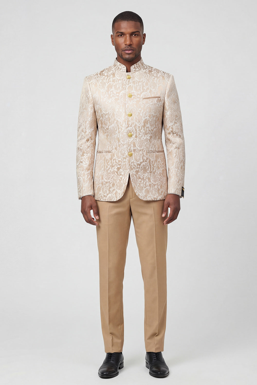2 Piece Gold Single Breasted Printed Men's Suits