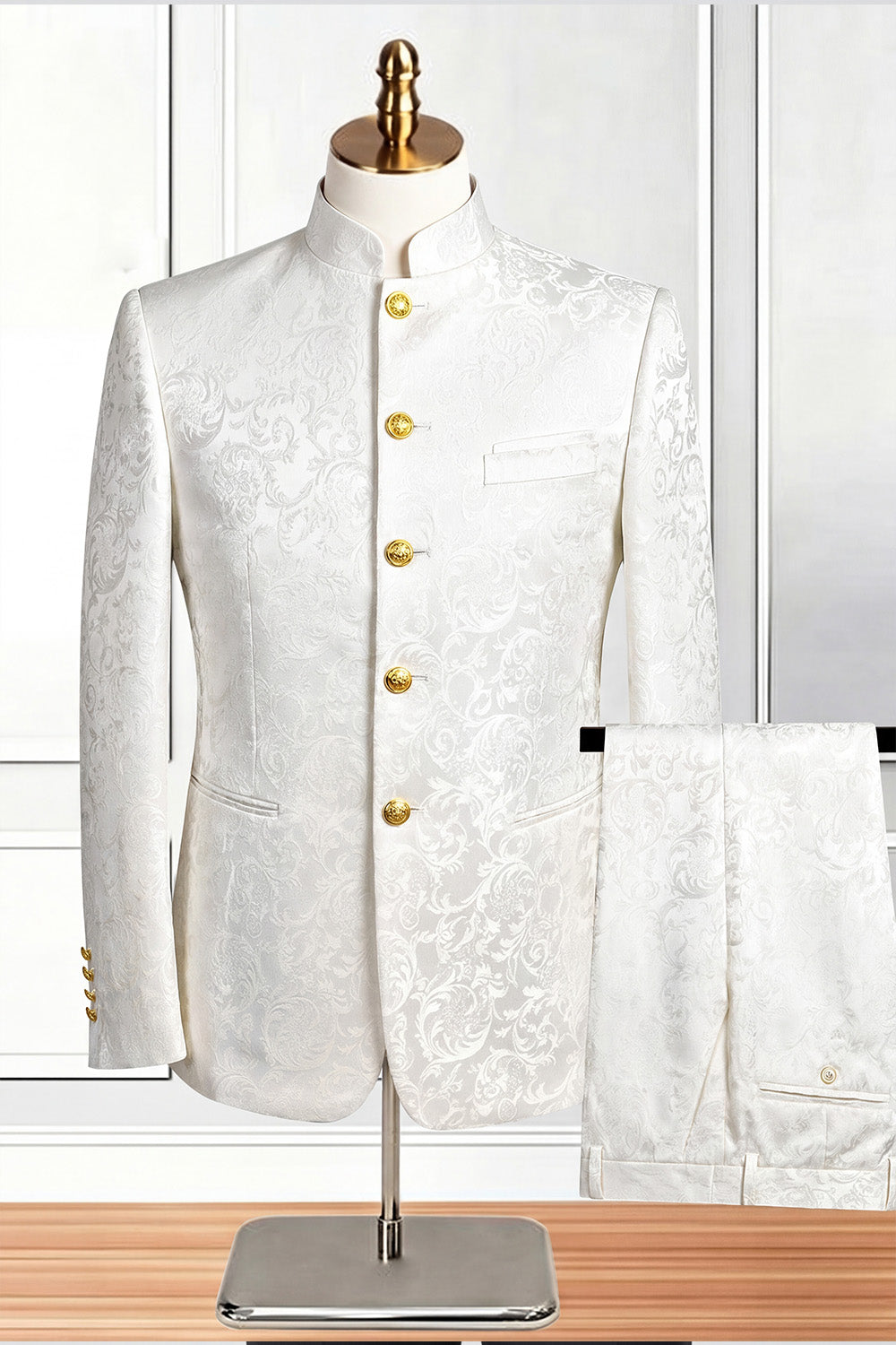 2 Piece Gold Single Breasted Printed Men's Suits