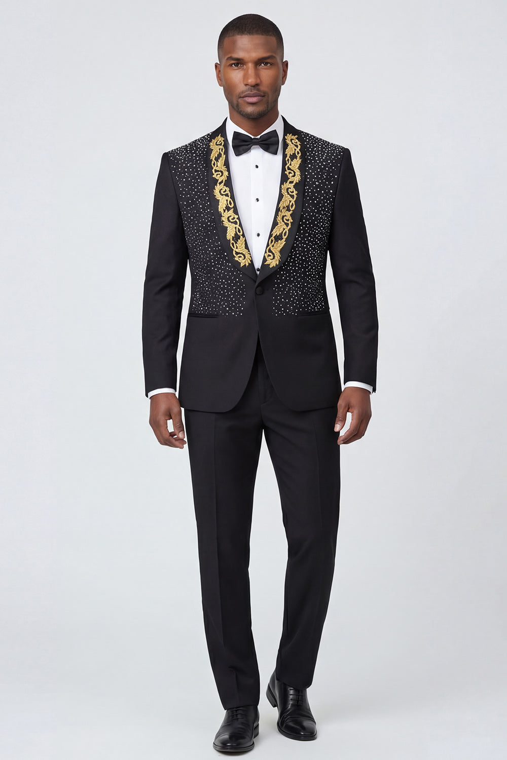 Black Shawl Lapel One Button Beaded Men's Prom Suits
