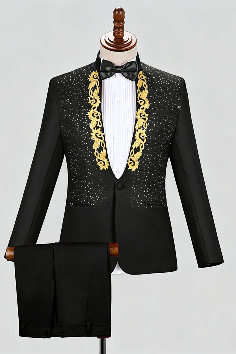 Black Shawl Lapel One Button Beaded Men's Prom Suits