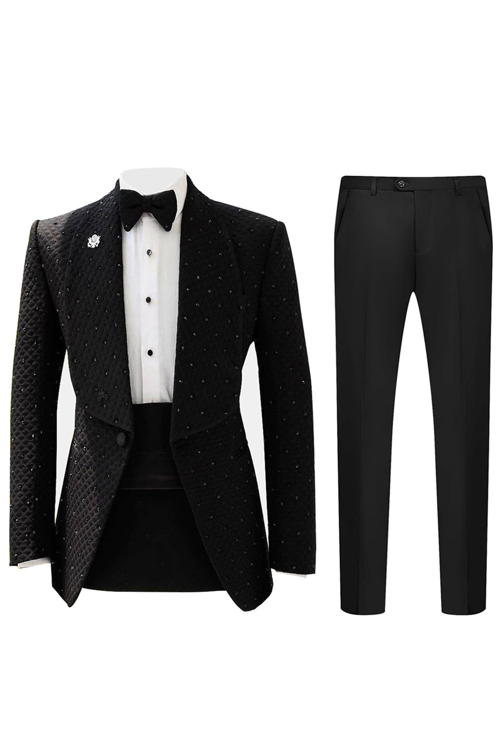 2-Piece Shawl Lapel Blue One-Button Men's Prom Suit with Beading