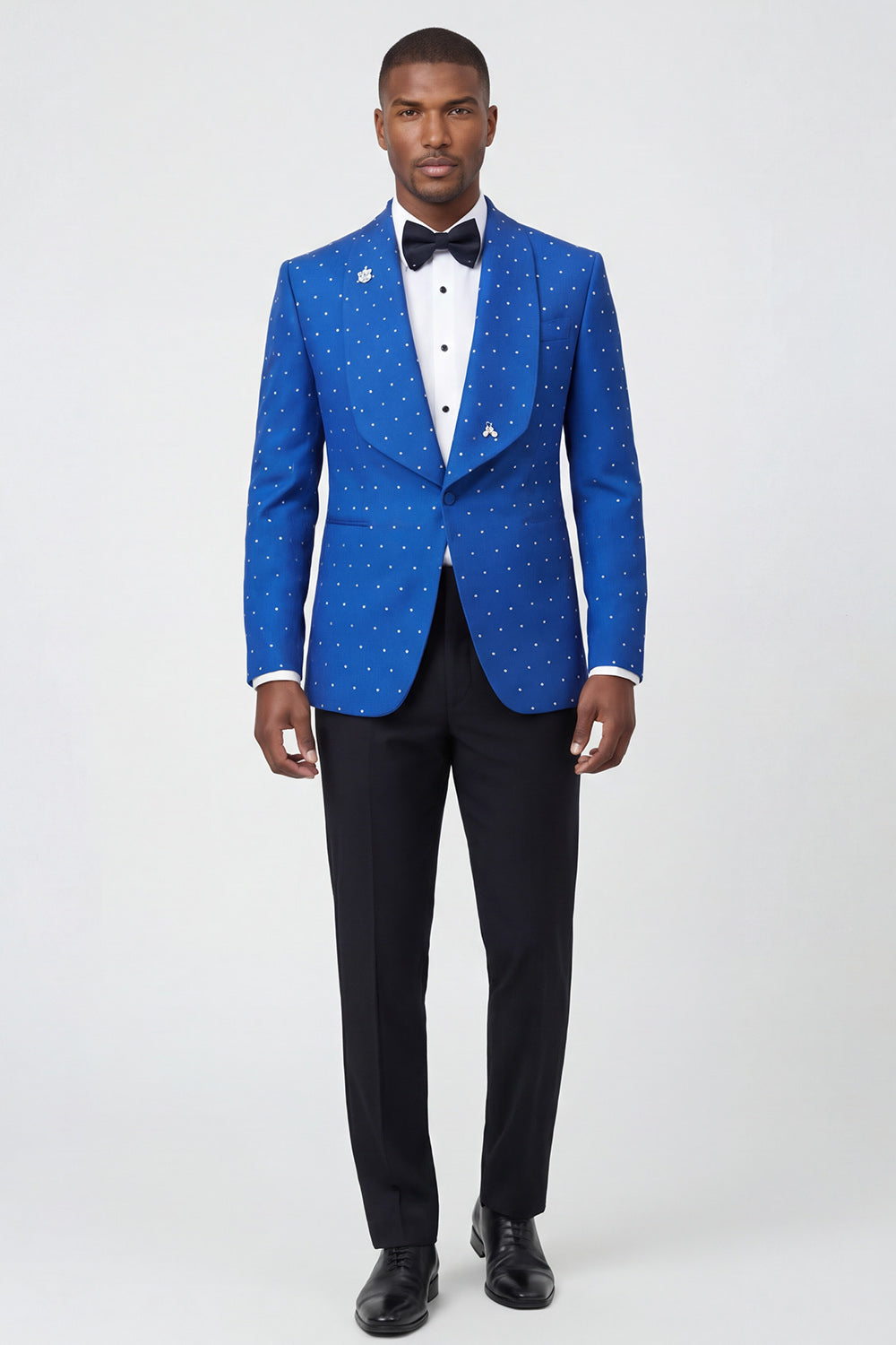 2-Piece Shawl Lapel Blue One-Button Men's Prom Suit with Beading