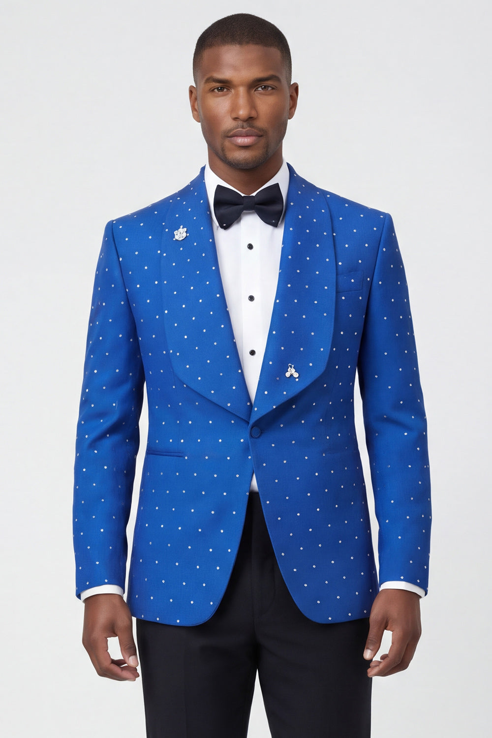 2-Piece Shawl Lapel Blue One-Button Men's Prom Suit with Beading