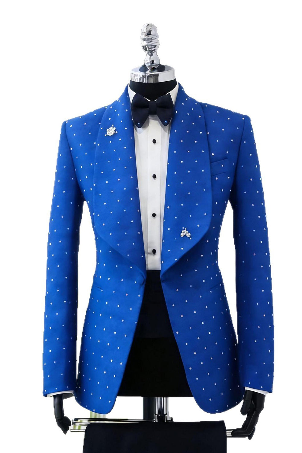 2-Piece Shawl Lapel Blue One-Button Men's Prom Suit with Beading