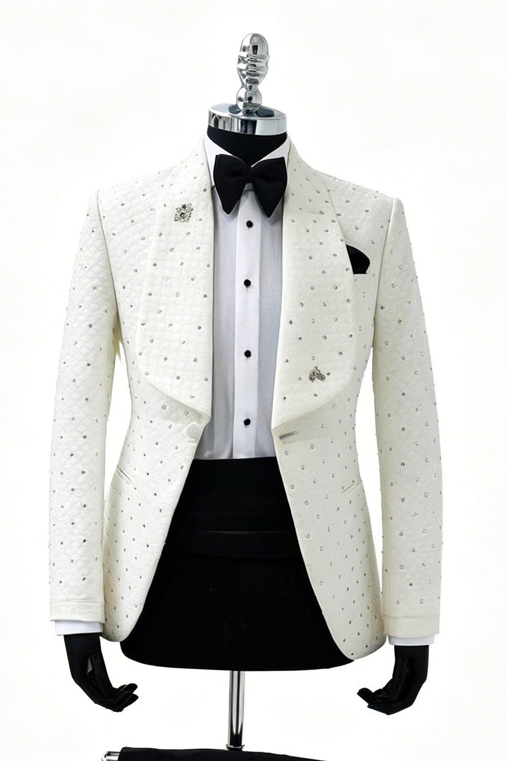 2-Piece Shawl Lapel Blue One-Button Men's Prom Suit with Beading