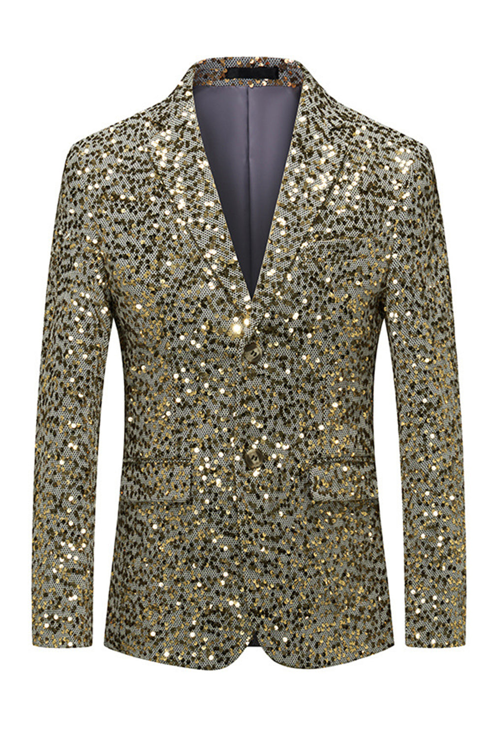 Sparkly Gold Notch Lapel Single Breasted Beaded Men's Jacket