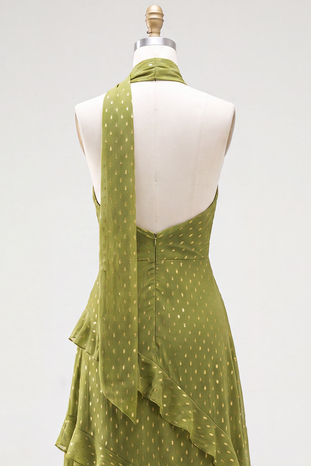 A-Line Yellow Halter Ruffled Chiffon Long Wedding Guest Dress with Neck Scarf