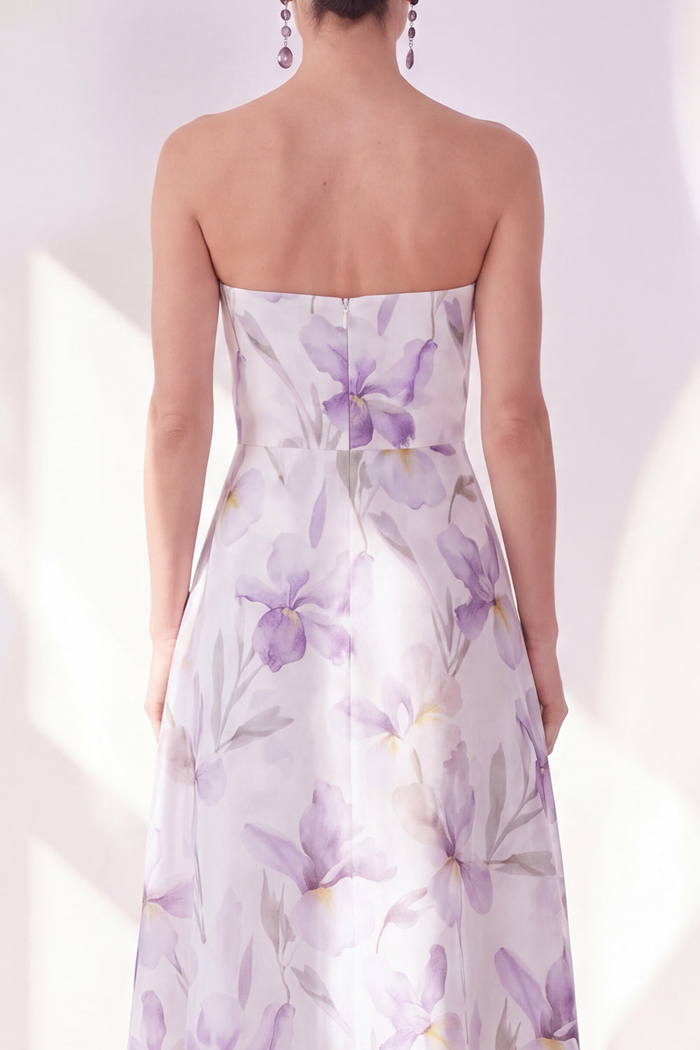 Robe midi bustier évasée en mousseline couleur lilas