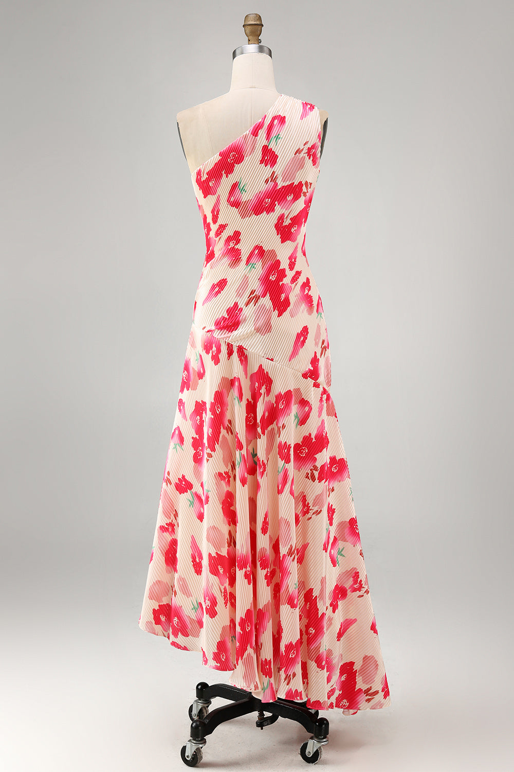 Robe midi asymétrique A-line à une épaule et fleur bleu rouge