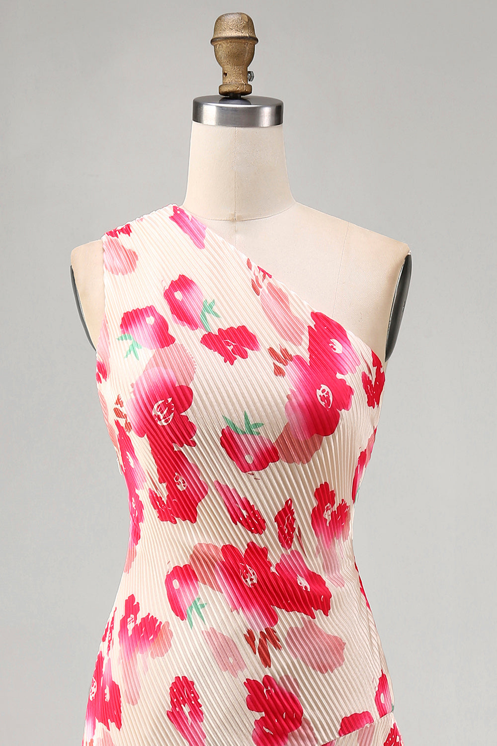 Robe midi asymétrique A-line à une épaule et fleur bleu rouge