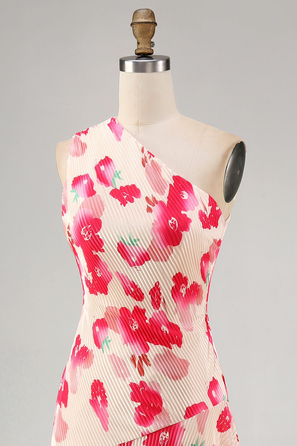 Robe midi asymétrique A-line à une épaule et fleur bleu rouge