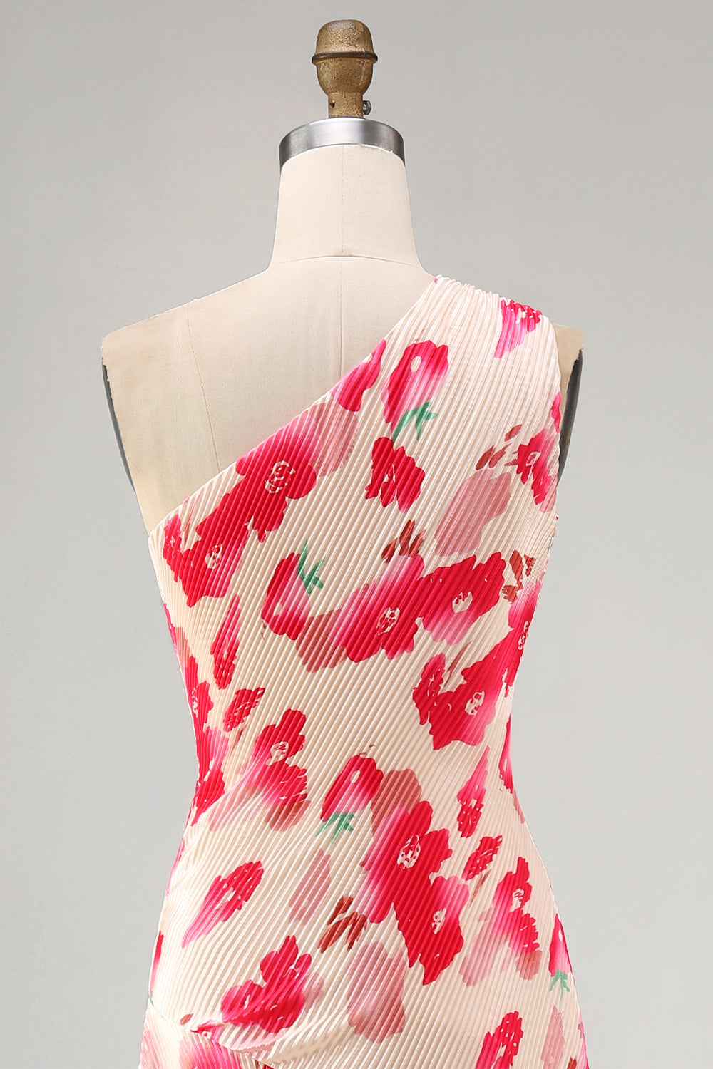 Robe midi asymétrique A-line à une épaule et fleur bleu rouge