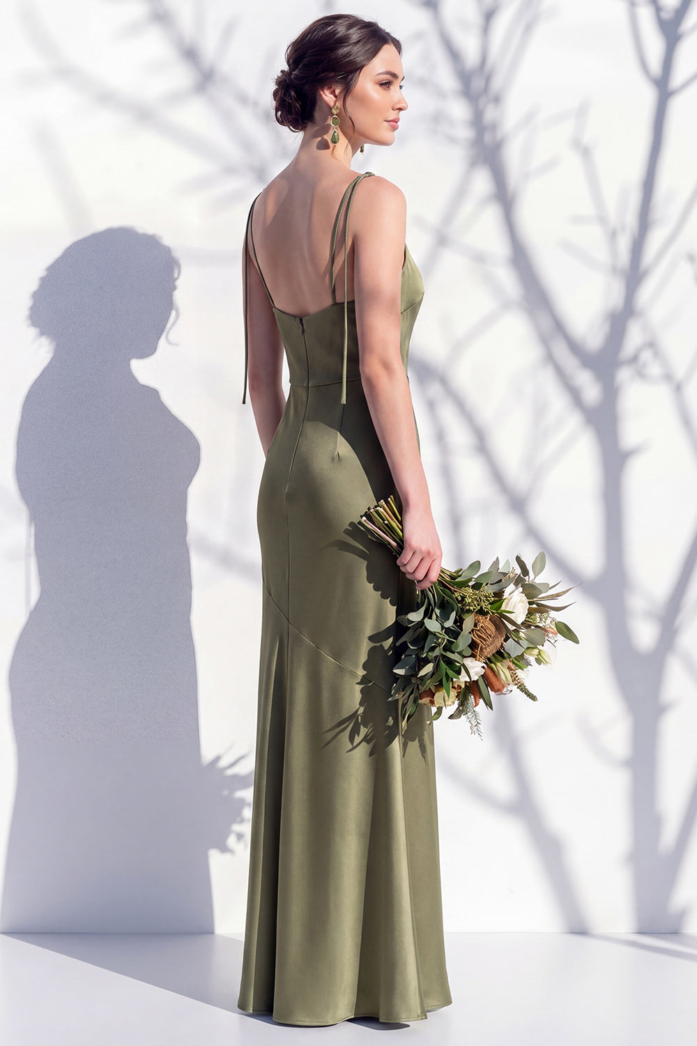 Robe de Demoiselle d'Honneur Fourreau Jaune à Bretelles Fines et Fente