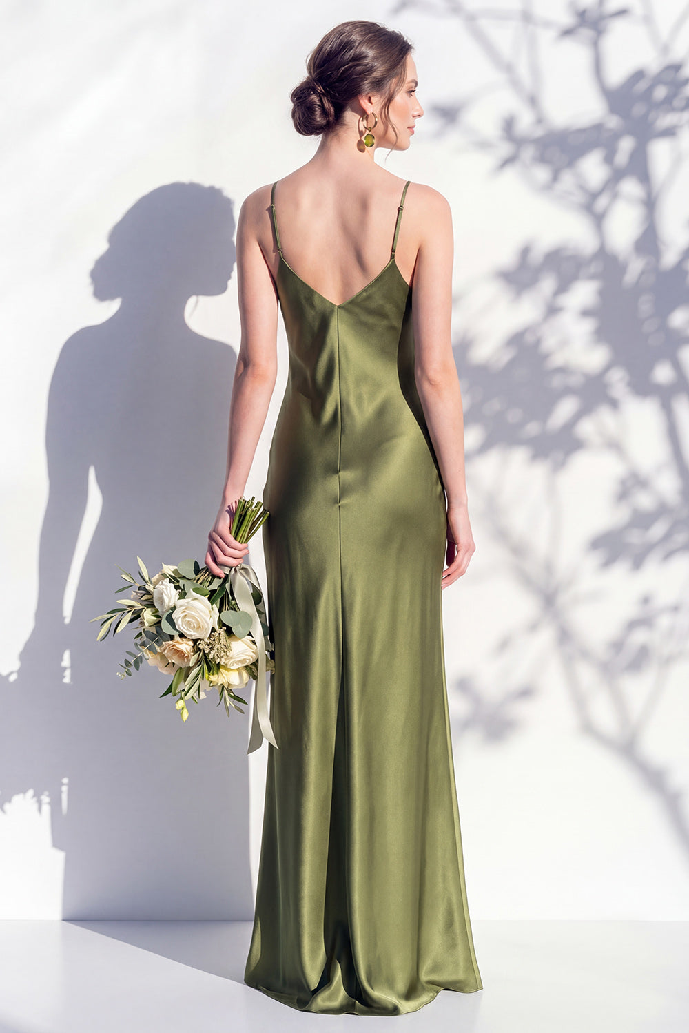 Robe fourreau jaune en satin à fines bretelles pour demoiselle d'honneur